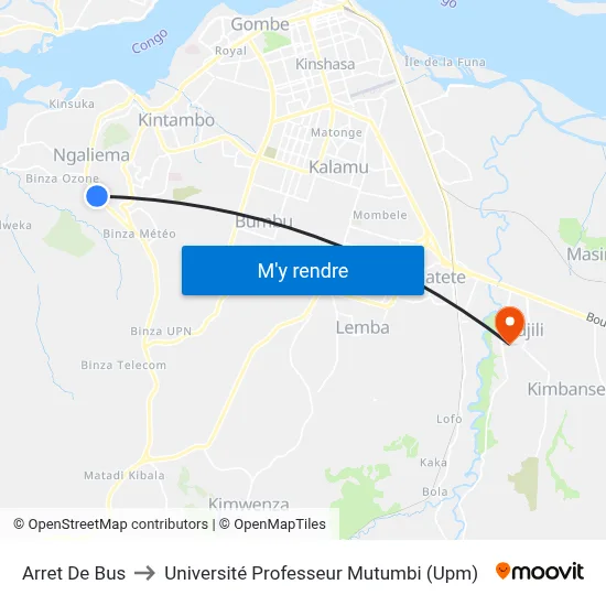 Arret De Bus to Université Professeur Mutumbi (Upm) map