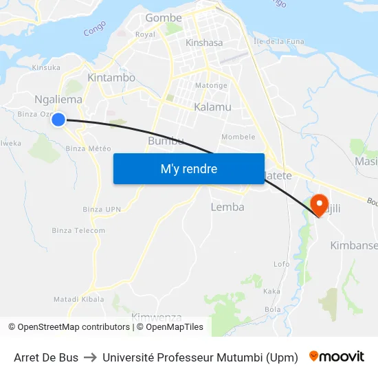 Arret De Bus to Université Professeur Mutumbi (Upm) map