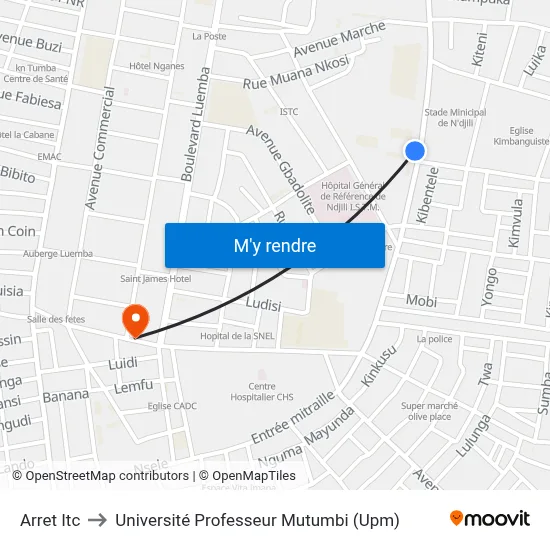 Arret Itc to Université Professeur Mutumbi (Upm) map