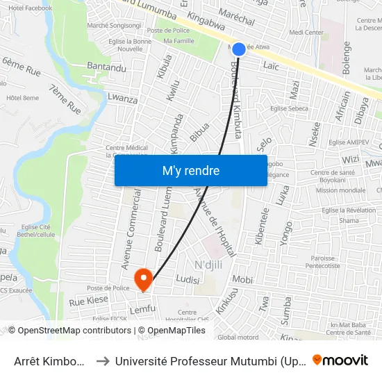 Arrêt Kimbouta to Université Professeur Mutumbi (Upm) map