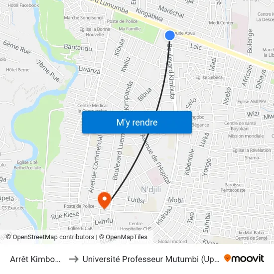 Arrêt Kimbouta to Université Professeur Mutumbi (Upm) map