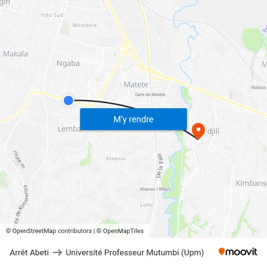Arrêt Abeti to Université Professeur Mutumbi (Upm) map