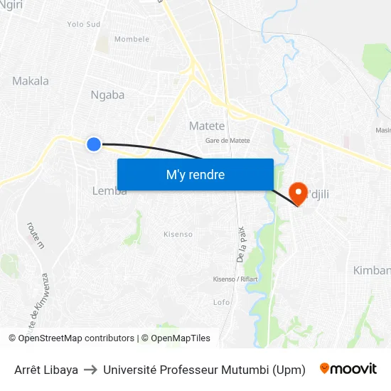 Arrêt Libaya to Université Professeur Mutumbi (Upm) map