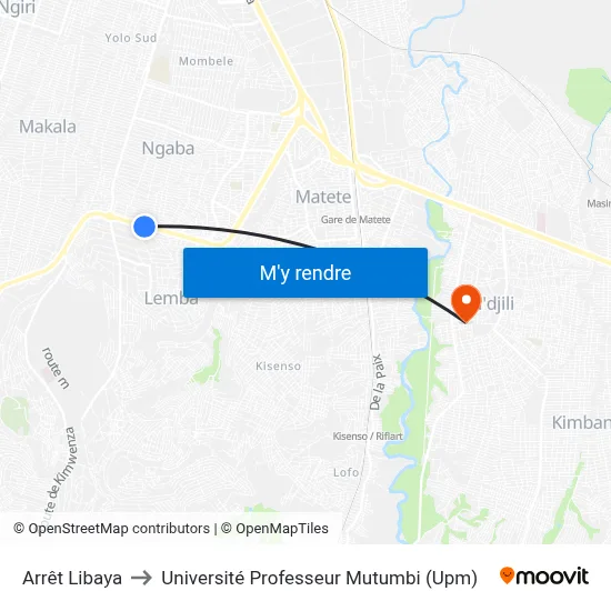 Arrêt Libaya to Université Professeur Mutumbi (Upm) map