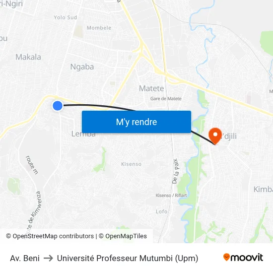 Av. Beni to Université Professeur Mutumbi (Upm) map
