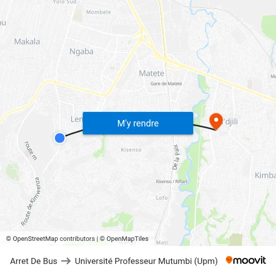 Arret De Bus to Université Professeur Mutumbi (Upm) map