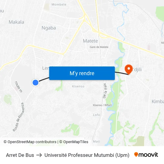 Arret De Bus to Université Professeur Mutumbi (Upm) map