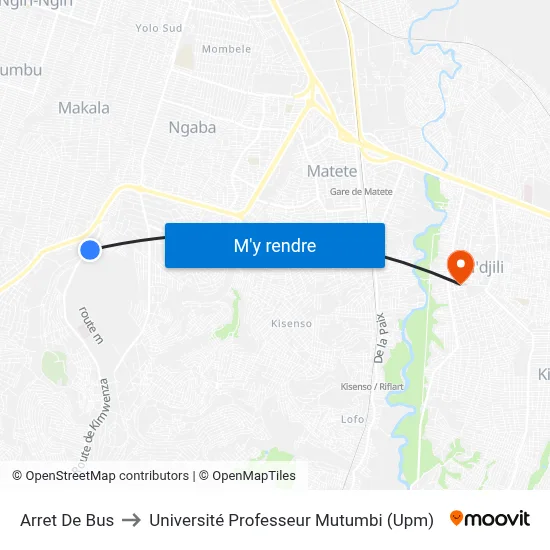 Arret De Bus to Université Professeur Mutumbi (Upm) map