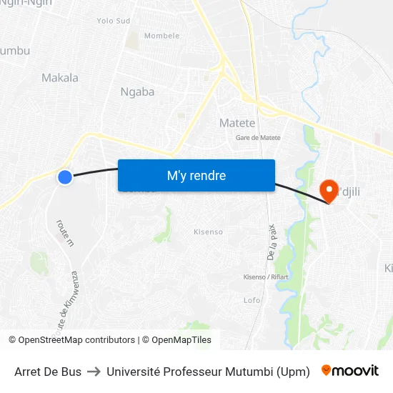 Arret De Bus to Université Professeur Mutumbi (Upm) map