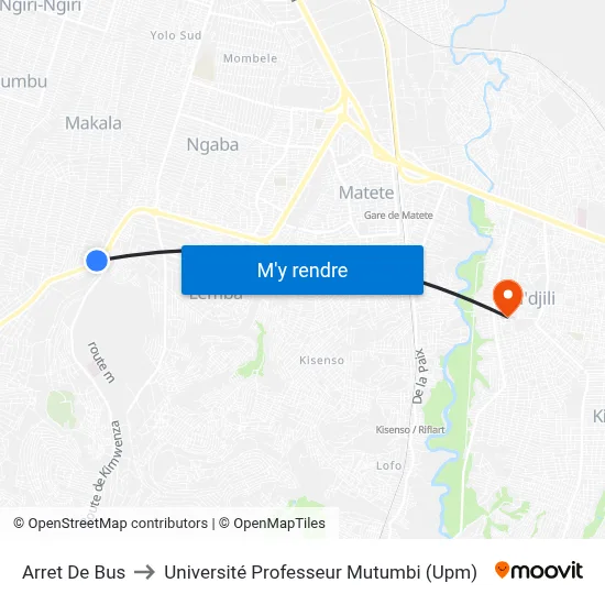 Arret De Bus to Université Professeur Mutumbi (Upm) map
