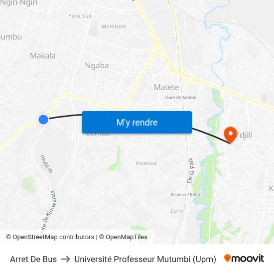 Arret De Bus to Université Professeur Mutumbi (Upm) map