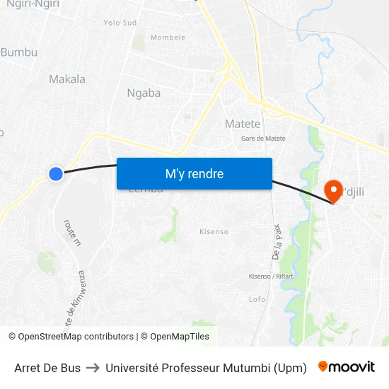 Arret De Bus to Université Professeur Mutumbi (Upm) map