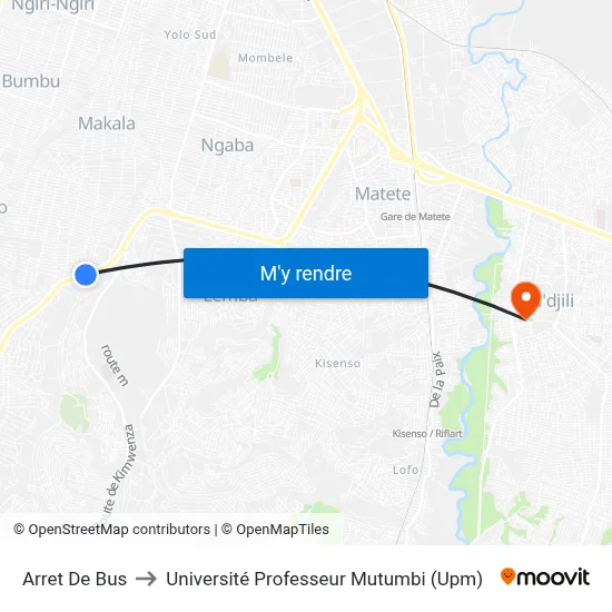 Arret De Bus to Université Professeur Mutumbi (Upm) map