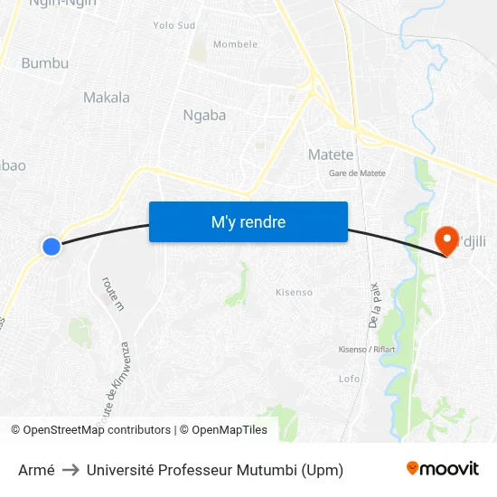 Armé to Université Professeur Mutumbi (Upm) map