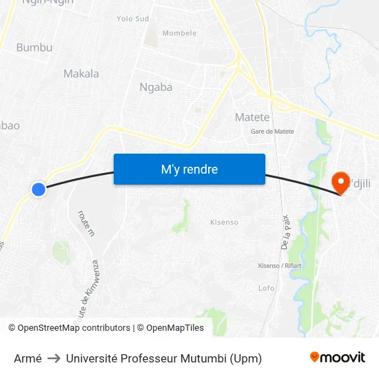 Armé to Université Professeur Mutumbi (Upm) map