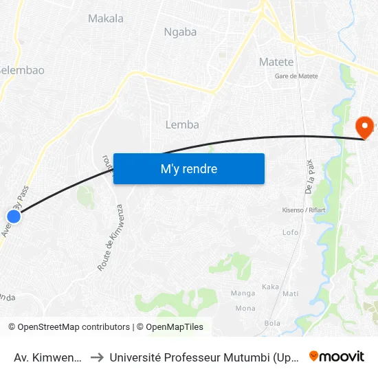 Av. Kimwenza to Université Professeur Mutumbi (Upm) map