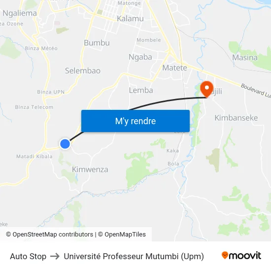 Auto Stop to Université Professeur Mutumbi (Upm) map