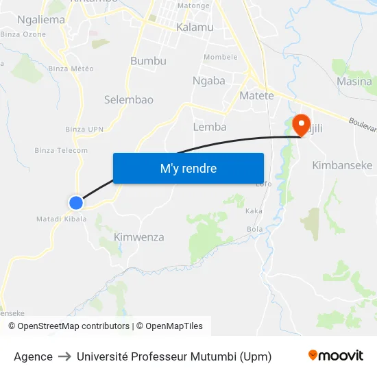 Agence to Université Professeur Mutumbi (Upm) map