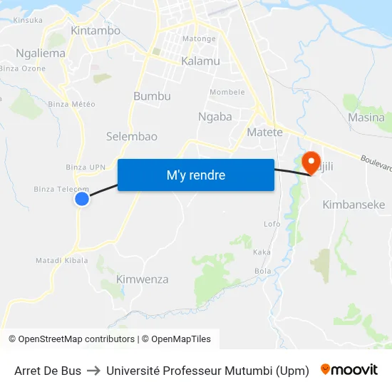 Arret De Bus to Université Professeur Mutumbi (Upm) map