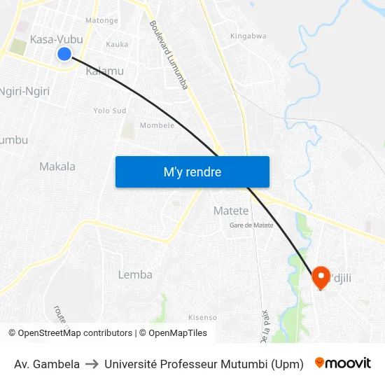 Av. Gambela to Université Professeur Mutumbi (Upm) map