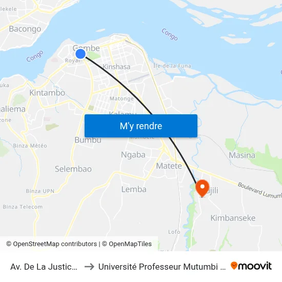 Av. De La Justice, 39 to Université Professeur Mutumbi (Upm) map