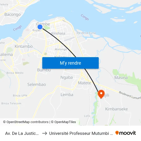 Av. De La Justice, 39 to Université Professeur Mutumbi (Upm) map