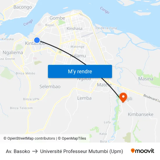 Av. Basoko to Université Professeur Mutumbi (Upm) map
