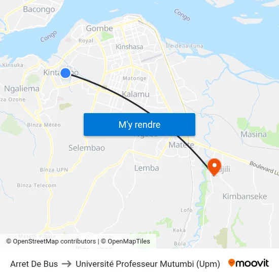 Arret De Bus to Université Professeur Mutumbi (Upm) map