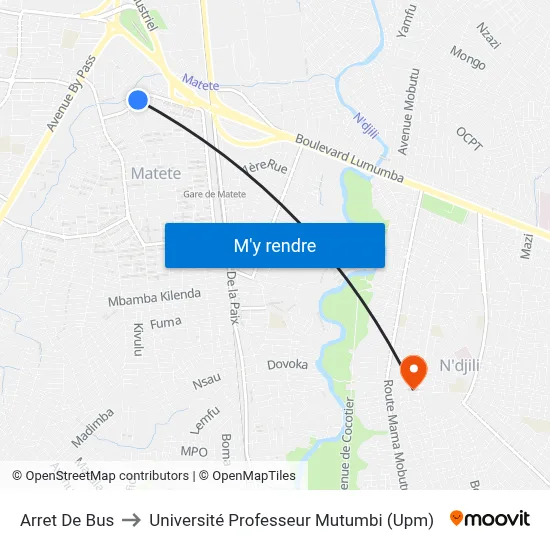 Arret De Bus to Université Professeur Mutumbi (Upm) map