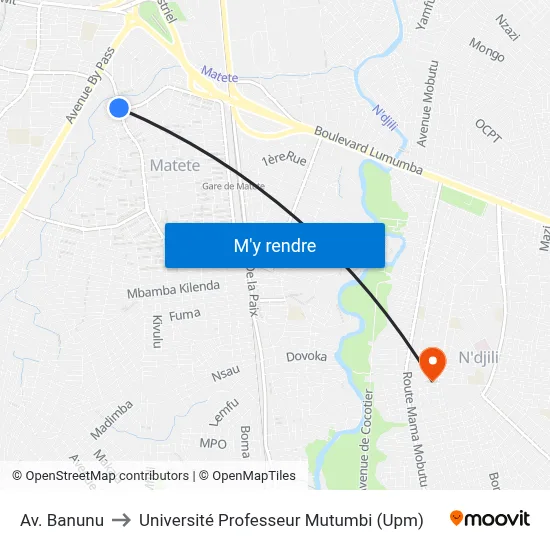 Av. Banunu to Université Professeur Mutumbi (Upm) map