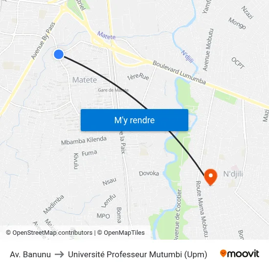 Av. Banunu to Université Professeur Mutumbi (Upm) map