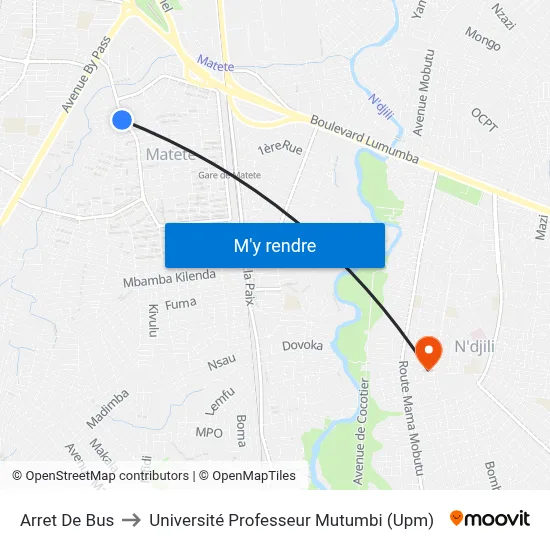 Arret De Bus to Université Professeur Mutumbi (Upm) map