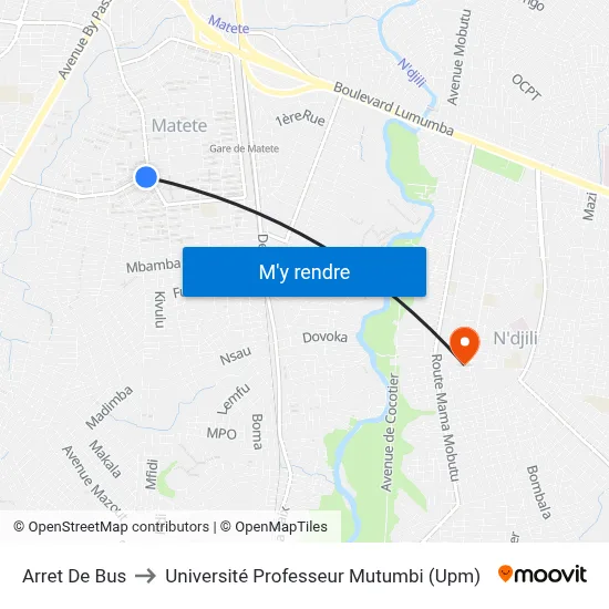 Arret De Bus to Université Professeur Mutumbi (Upm) map