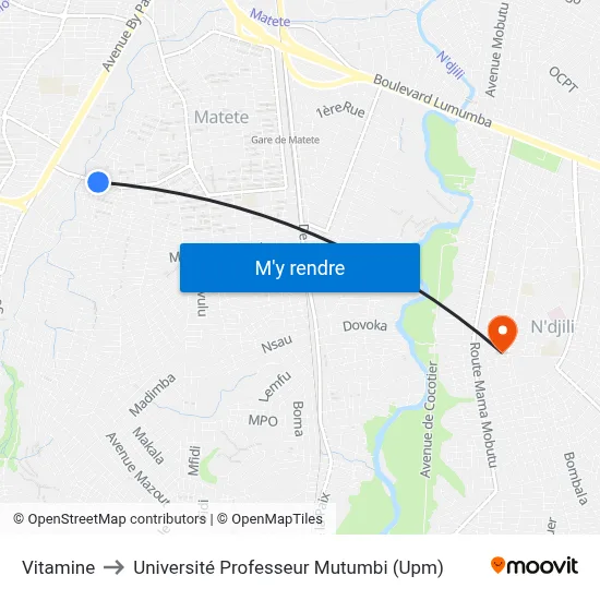 Vitamine to Université Professeur Mutumbi (Upm) map