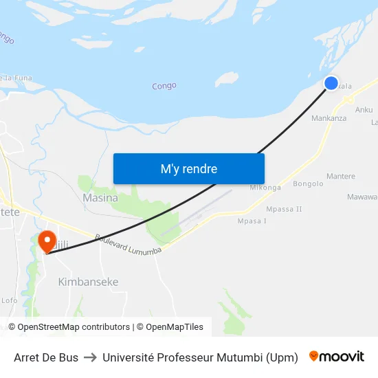 Arret De Bus to Université Professeur Mutumbi (Upm) map