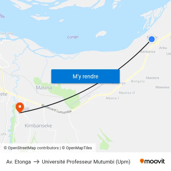 Av. Etonga to Université Professeur Mutumbi (Upm) map