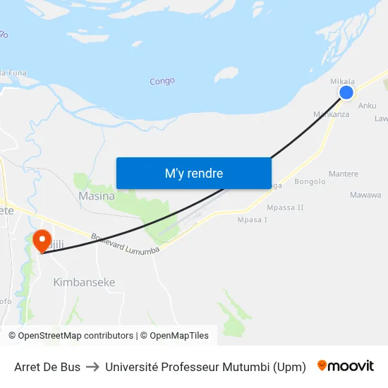 Arret De Bus to Université Professeur Mutumbi (Upm) map