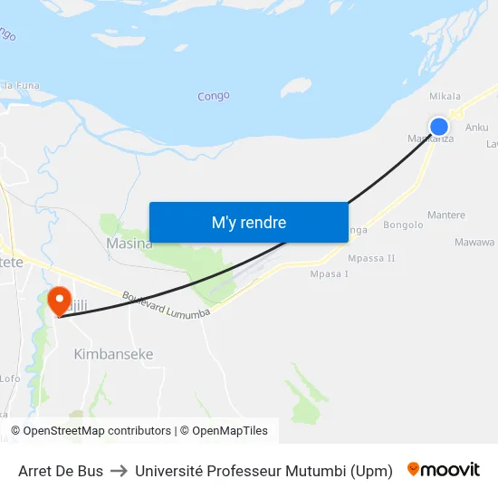 Arret De Bus to Université Professeur Mutumbi (Upm) map