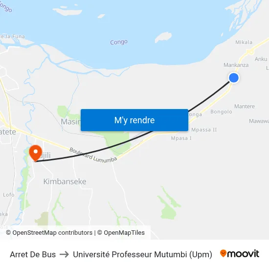 Arret De Bus to Université Professeur Mutumbi (Upm) map