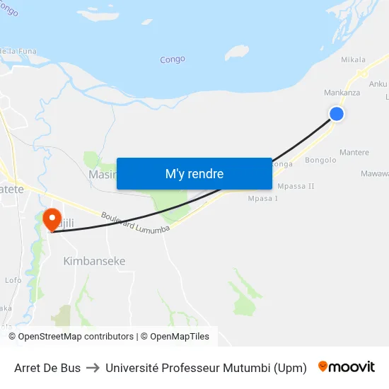 Arret De Bus to Université Professeur Mutumbi (Upm) map