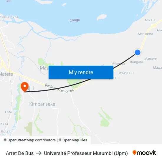 Arret De Bus to Université Professeur Mutumbi (Upm) map