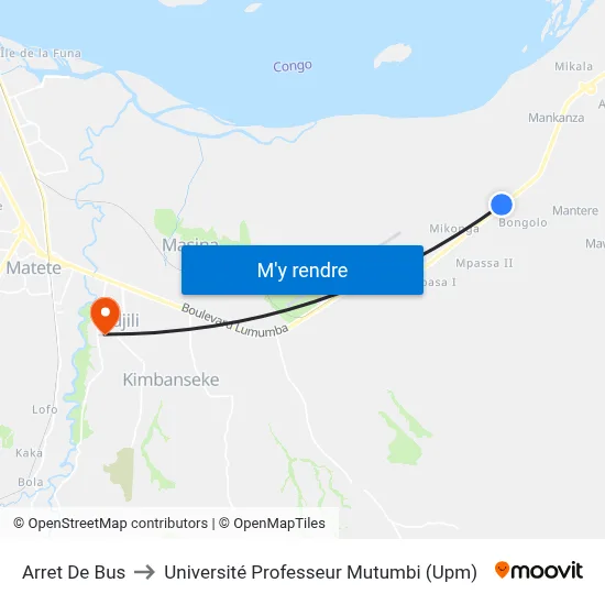 Arret De Bus to Université Professeur Mutumbi (Upm) map