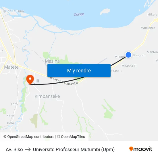 Av. Biko to Université Professeur Mutumbi (Upm) map