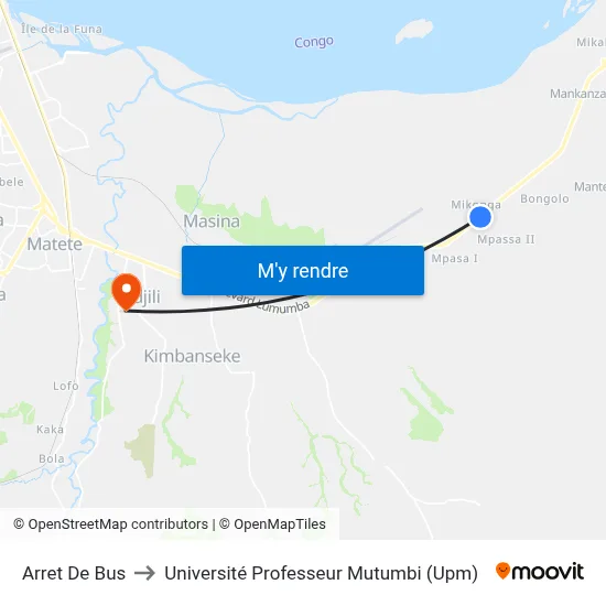 Arret De Bus to Université Professeur Mutumbi (Upm) map