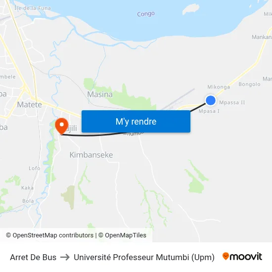 Arret De Bus to Université Professeur Mutumbi (Upm) map