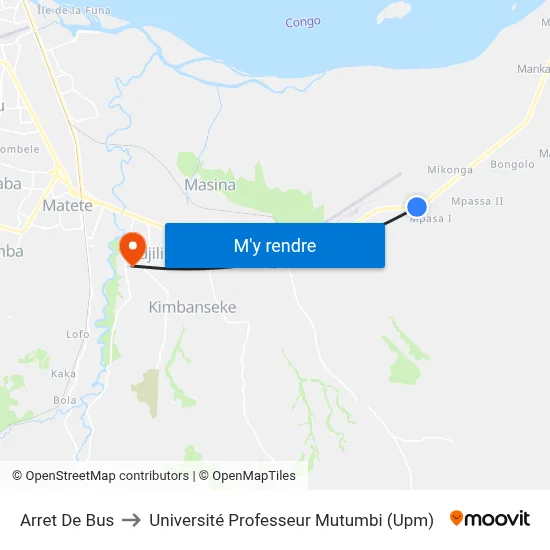 Arret De Bus to Université Professeur Mutumbi (Upm) map