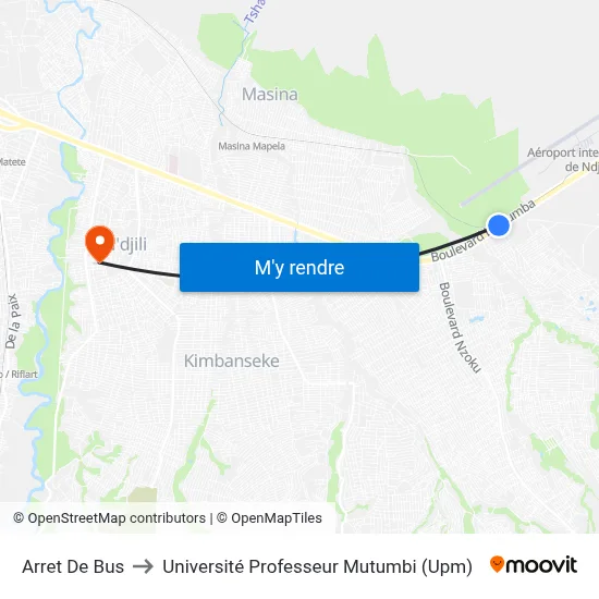 Arret De Bus to Université Professeur Mutumbi (Upm) map