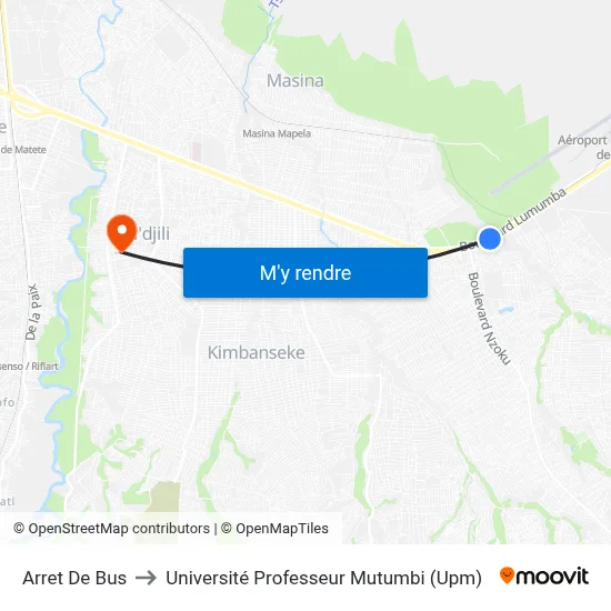 Arret De Bus to Université Professeur Mutumbi (Upm) map
