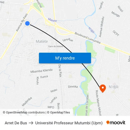 Arret De Bus to Université Professeur Mutumbi (Upm) map
