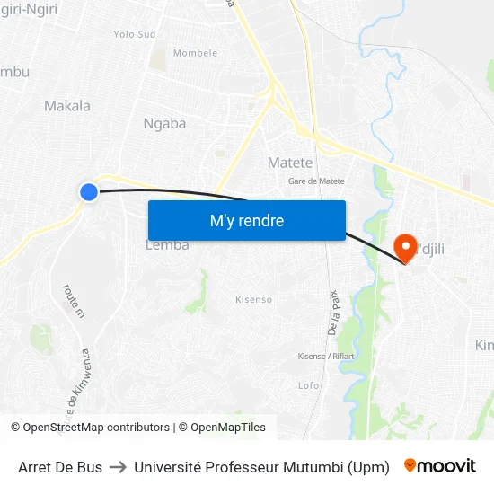 Arret De Bus to Université Professeur Mutumbi (Upm) map